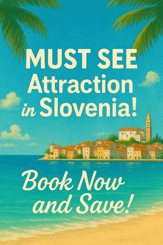 Promo banner showing Slovenian coastline advertising must-see attraction near Koper.